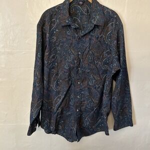 Vintage Kenneth Gordon Men's XL‎ Blue Paisley Print Dress Shirt